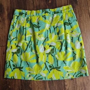 J.‎ Crew Cotton Tweed Floral Mini Skirt Women's 4 Pleated Yellow Seafoam Woven
